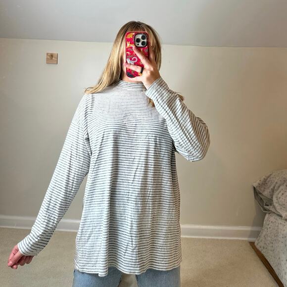 We The Free: OverSized MockNeck Faded Striped Longsleeve Tee - Picture 1 of 6